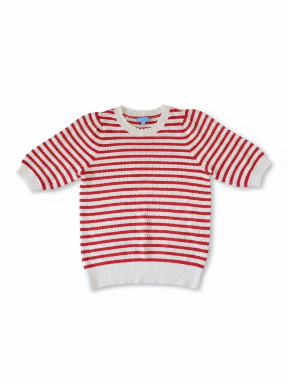 Draper James Knit Stripe Puff Sleeve Sweater Lettuce Edge Red White Coastal Chic